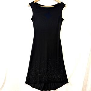 Vintage 80s Necessary Objects S‎ Black Beaded HiLo Midi Dress Goth Moody Party